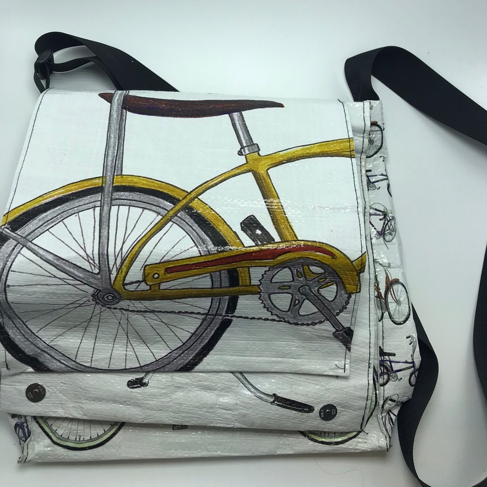 Messenger bag with a bike print